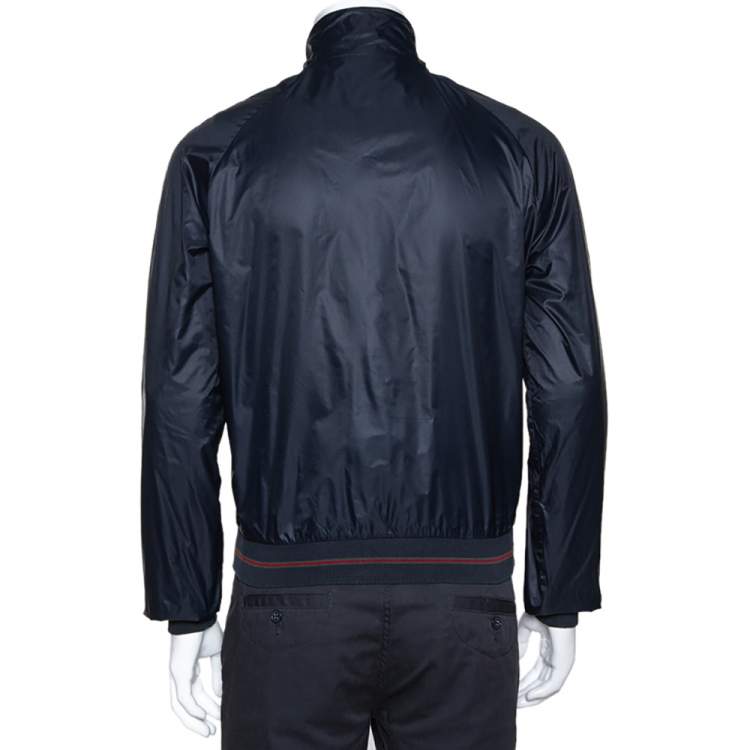 Pre Owned Gucci Navy Blue Nylon Zip Front Bomber Jacket M