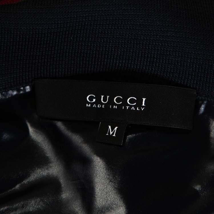Pre Owned Gucci Navy Blue Nylon Zip Front Bomber Jacket M