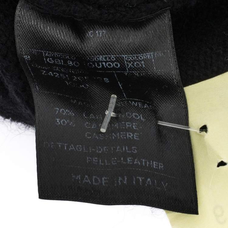 مملوكة مسبقًا Gucci Black Cashmere Wool Leather Patch Detail V Neck Sweater M