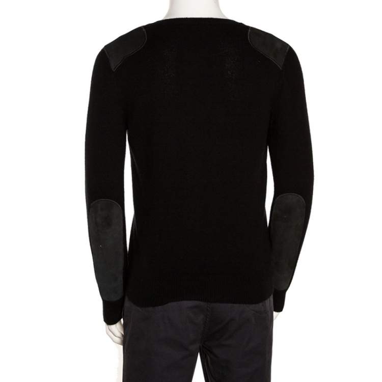 مملوكة مسبقًا Gucci Black Cashmere Wool Leather Patch Detail V Neck Sweater M