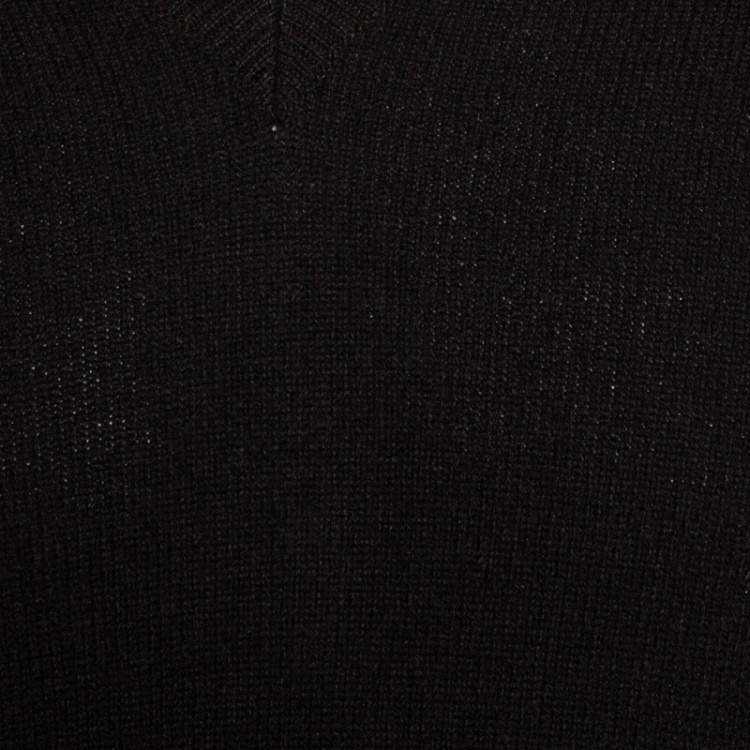 مملوكة مسبقًا Gucci Black Cashmere Wool Leather Patch Detail V Neck Sweater M