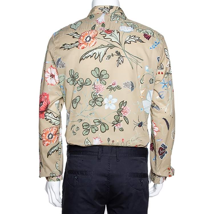 Pre Owned Gucci Beige Cotton Floral Print Duke Shirt XS
