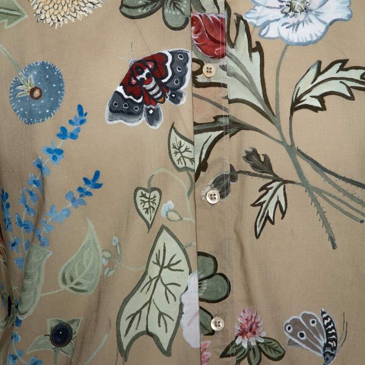 Pre Owned Gucci Beige Cotton Floral Print Duke Shirt XS