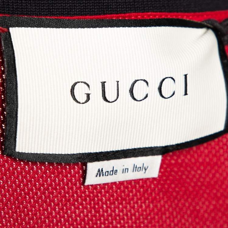 Gucci Red Cotton Pique Web & Feline Head Detail Polo T Shirt M Gucci ...