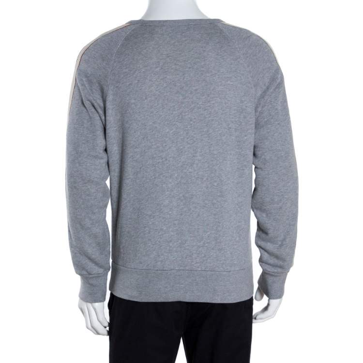 Pre Owned Gucci Grey Cotton Logo Tape Detail Sweatshirt S