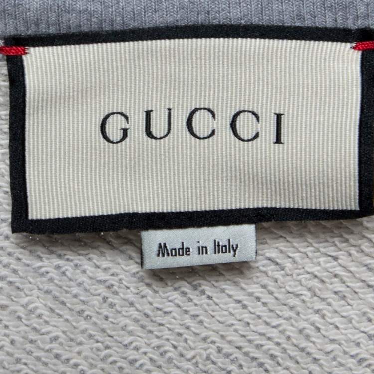 Pre Owned Gucci Grey Cotton Logo Tape Detail Sweatshirt S