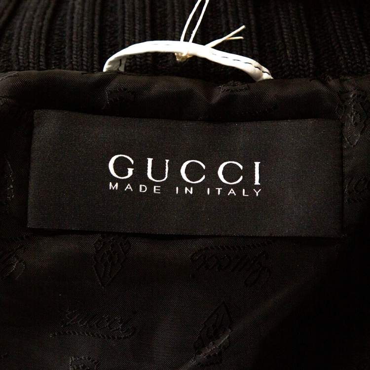 مملوكة مسبقًا Gucci White Leather Rib Knit Trim Bomber Jacket M