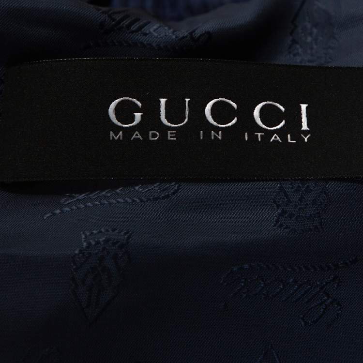Pre Owned Gucci Midnight Blue Leather Rib Knit Trim Madonna Bomber Jacket S