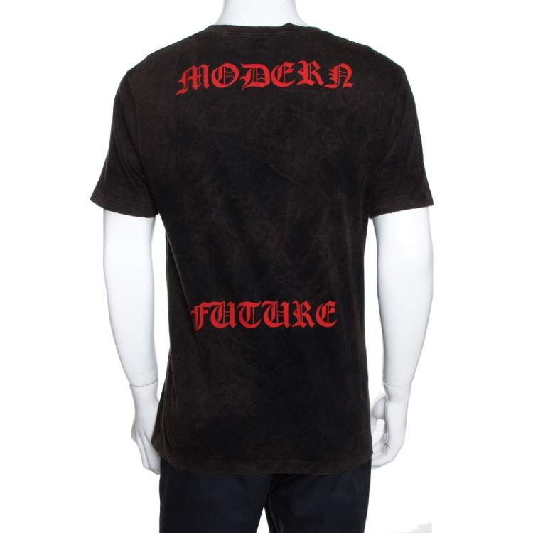 Pre Owned Gucci Charcoal Grey Washed Out Effect Cotton Love Wildcat Embroidered T Shirt S 