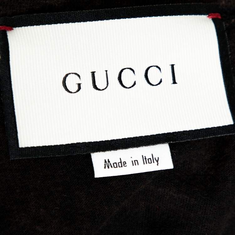 Pre Owned Gucci Charcoal Grey Washed Out Effect Cotton Love Wildcat Embroidered T Shirt S 