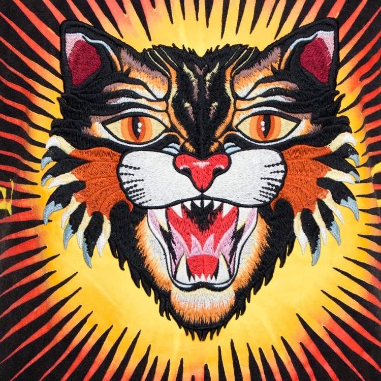 Pre Owned Gucci Charcoal Grey Washed Out Effect Cotton Love Wildcat Embroidered T Shirt S 
