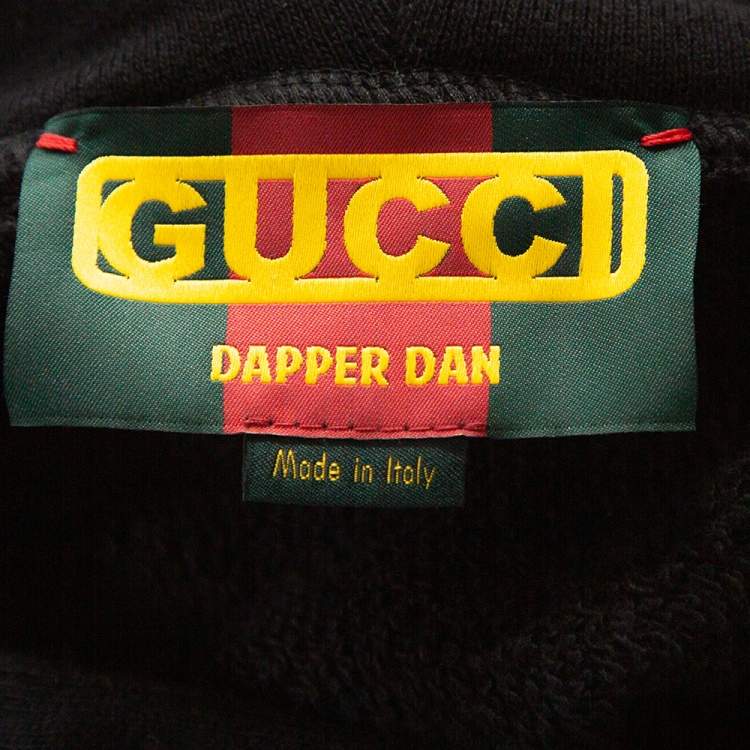 Pre Owned Gucci Black Dapper Dan Print Cotton Hooded Sweatshirt M