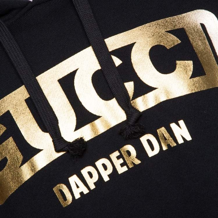 Pre Owned Gucci Black Dapper Dan Print Cotton Hooded Sweatshirt M
