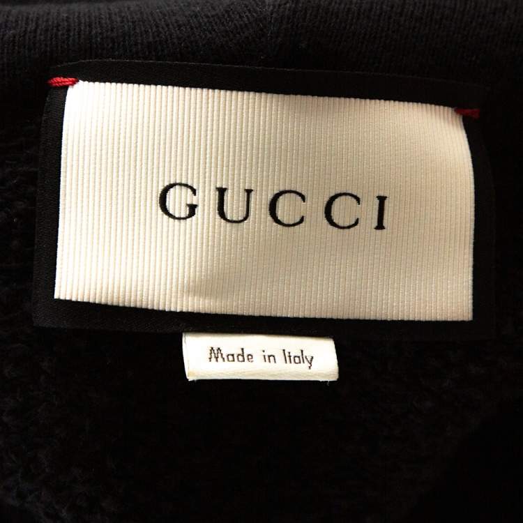 Pre Owned Gucci Black Floral Embroidered Cotton Distressed Hooded Sweatshirt L