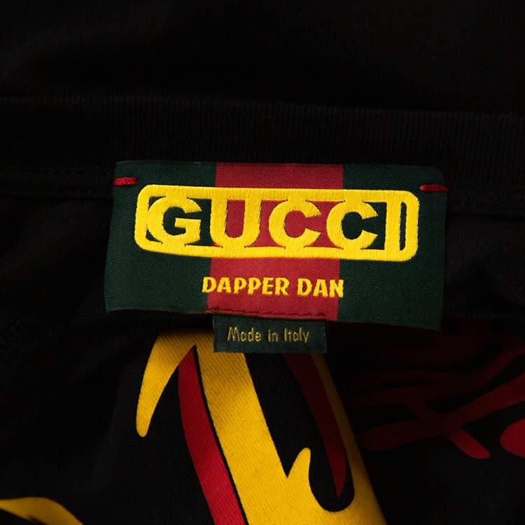 Pre Owned Gucci Black Cotton Dapper Dan Oversized Crew Neck T Shirt M