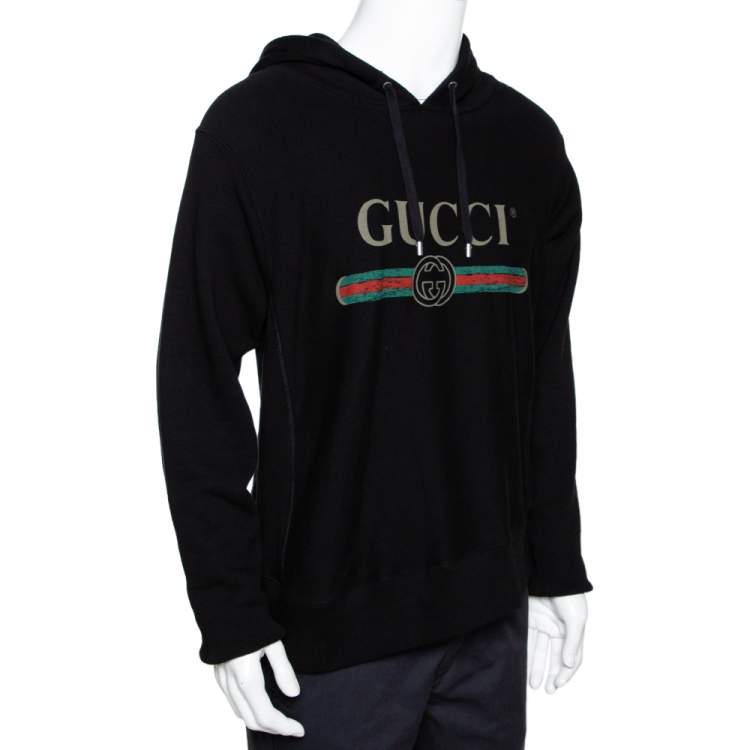 Gucci Black Vintage Logo Print Cotton Hooded Sweatshirt M Gucci | TLC