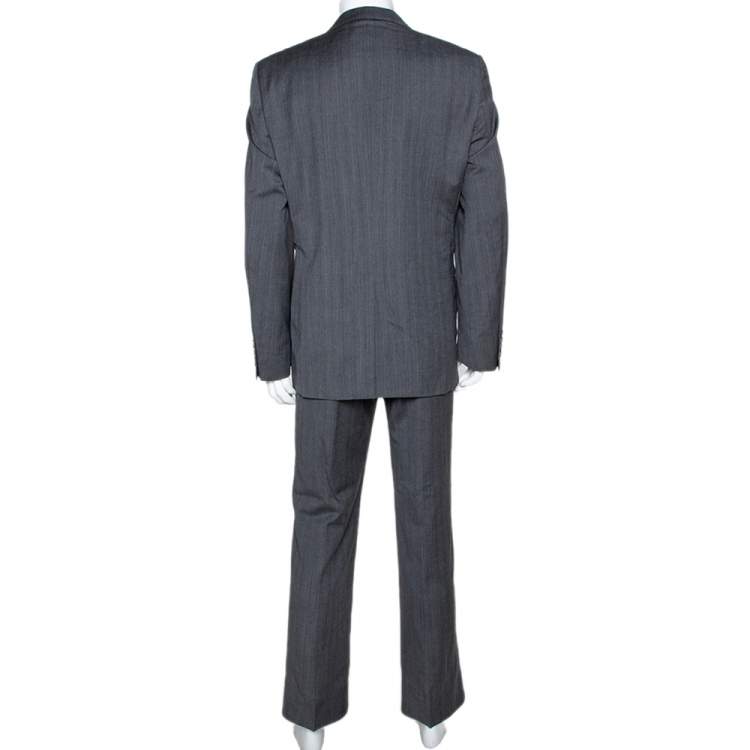 Pre Owned Gucci Grey Pin Striped Wool Tailored Suit XXL