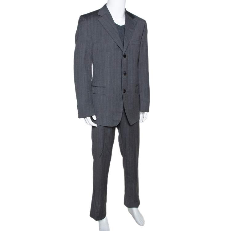 Pre Owned Gucci Grey Pin Striped Wool Tailored Suit XXL