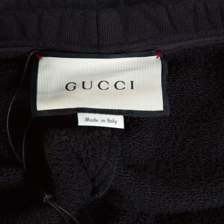 Pre Owned Gucci Black Knit Contrast Vertical Logo Print Track Pants M