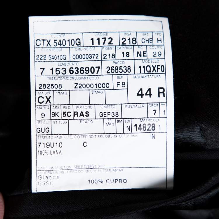 Pre Owned Gucci Black Wool Tuxedo Blazer XS