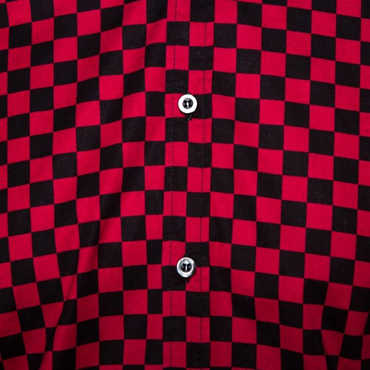 Pre Owned Gucci Red & Black Checkered Cotton Long Sleeve Slim Fit Shirt M 