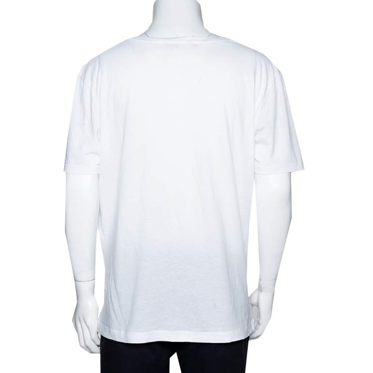 Pre Owned Gucci White Cotton Washed Out Logo Print T Shirt M