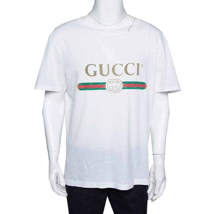 Sørge over Rendezvous Solrig Gucci White Cotton Washed Out Logo Print T Shirt M Gucci | TLC