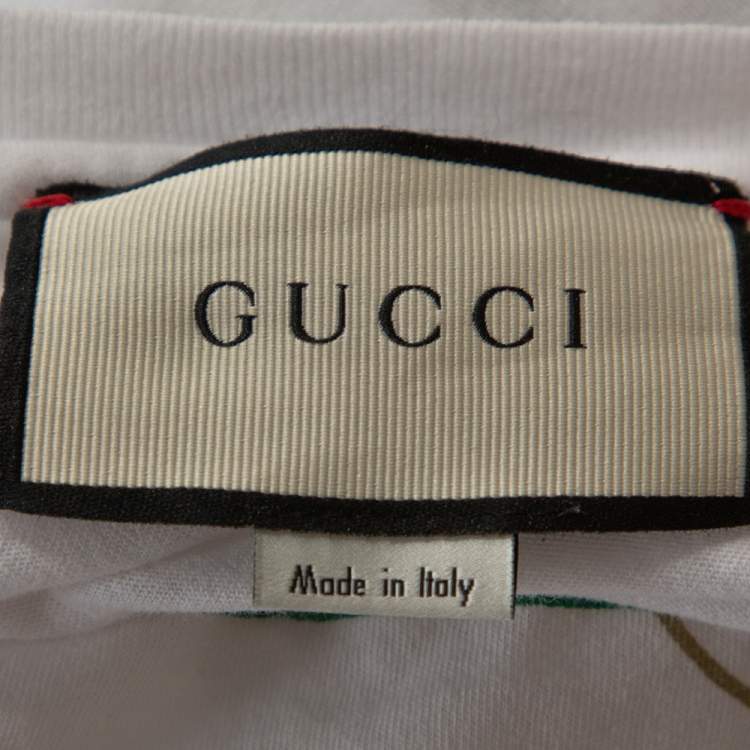 Pre Owned Gucci White Cotton Washed Out Logo Print T Shirt M