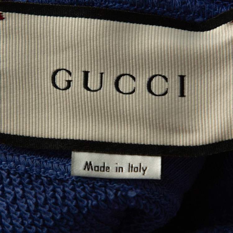 Pre Owned Gucci Blue Washed Out Effect Cotton Knit Interlocking GG Print Hoodie M
