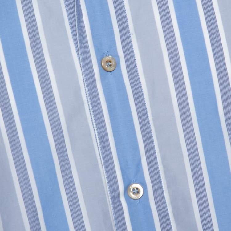 Pre Owned Gucci Blue Striped Cotton Oversized Half Placket Shirt S