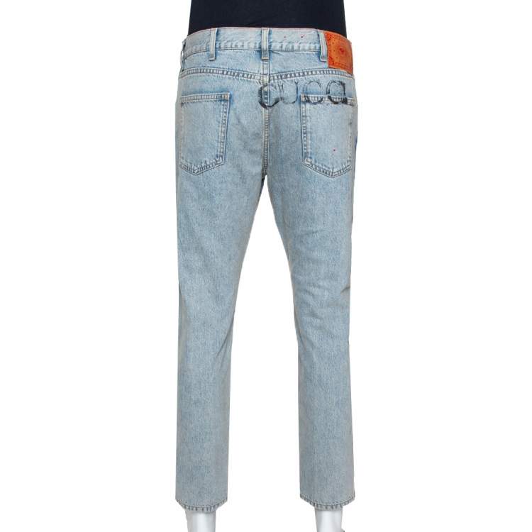 Pre Owned Gucci Pale Blue Heavy Washed Denim Slim Fit Jeans XL