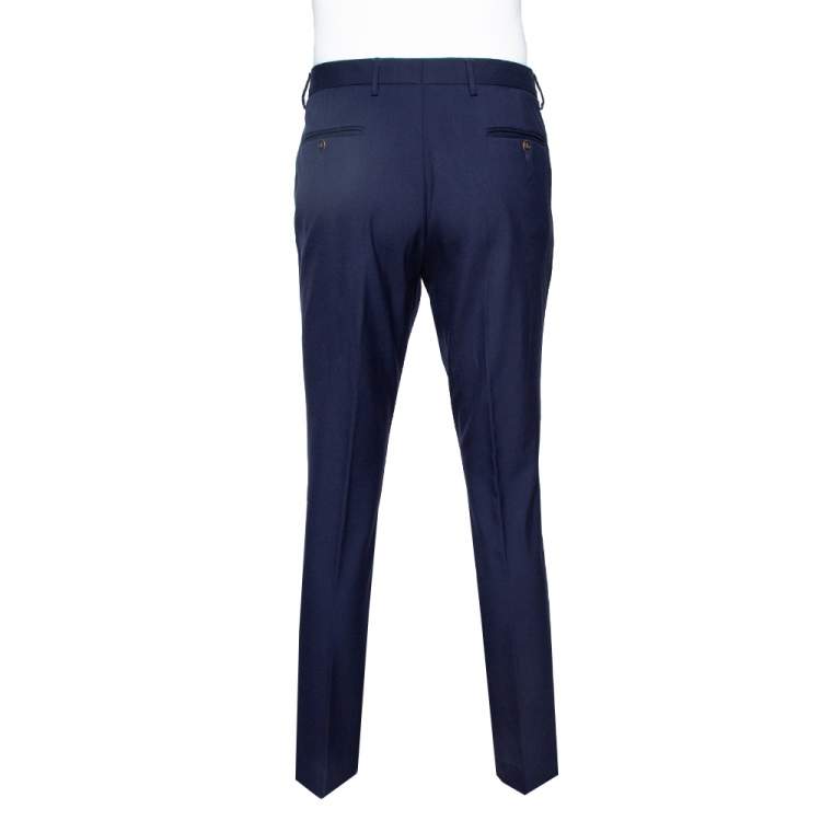 Pre Owned Gucci Navy Blue Wool Blend 70s Tailored Trousers L