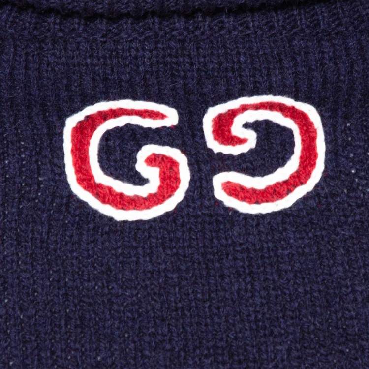 مملوكة مسبقًا Gucci Navy Blue Cashmere Wool Logo Embroidered Roll Neck Sweater M