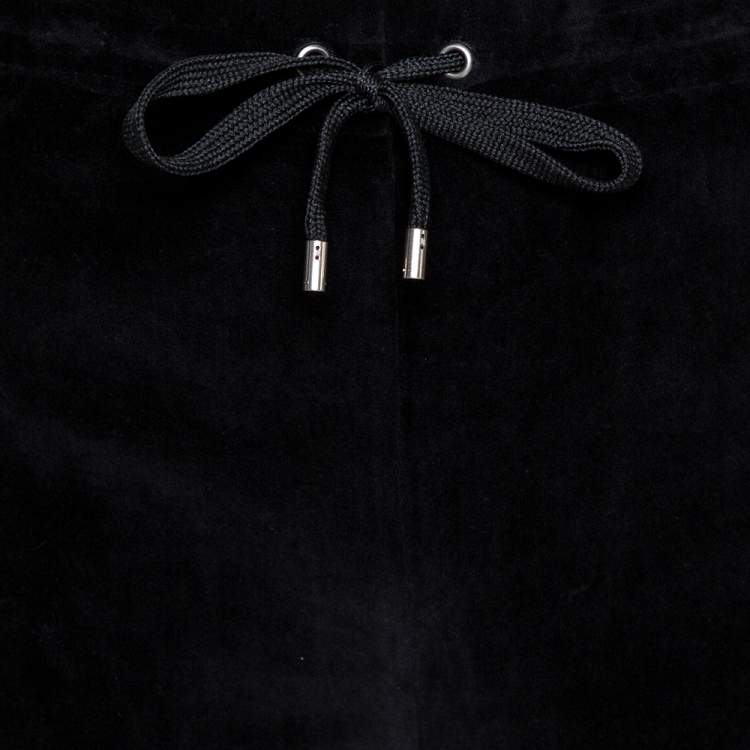Pre Owned Gucci Black Logo Embroidered Velvet Track Pants M