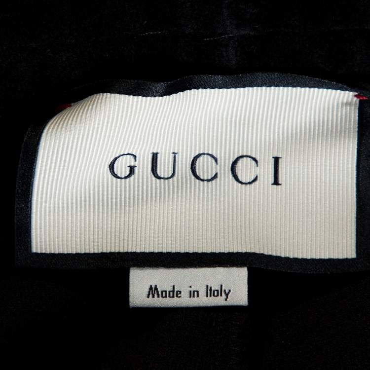 Pre Owned Gucci Black Logo Embroidered Velvet Track Pants M