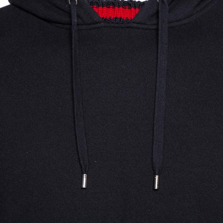 Pre Owned Gucci Black Cotton Jersey Web Detail Hooded Sweatshirt L