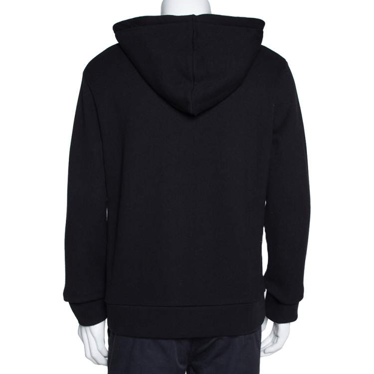 Pre Owned Gucci Black Cotton Jersey Web Detail Hooded Sweatshirt L