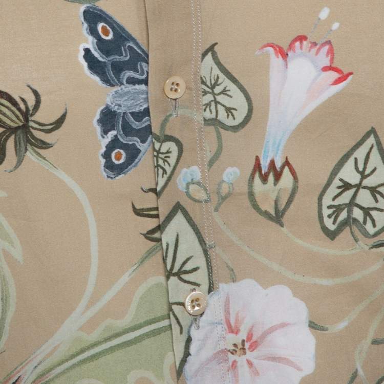 Pre Owned Gucci Beige Floral Print Cotton Long Sleeve Duke Shirt M
