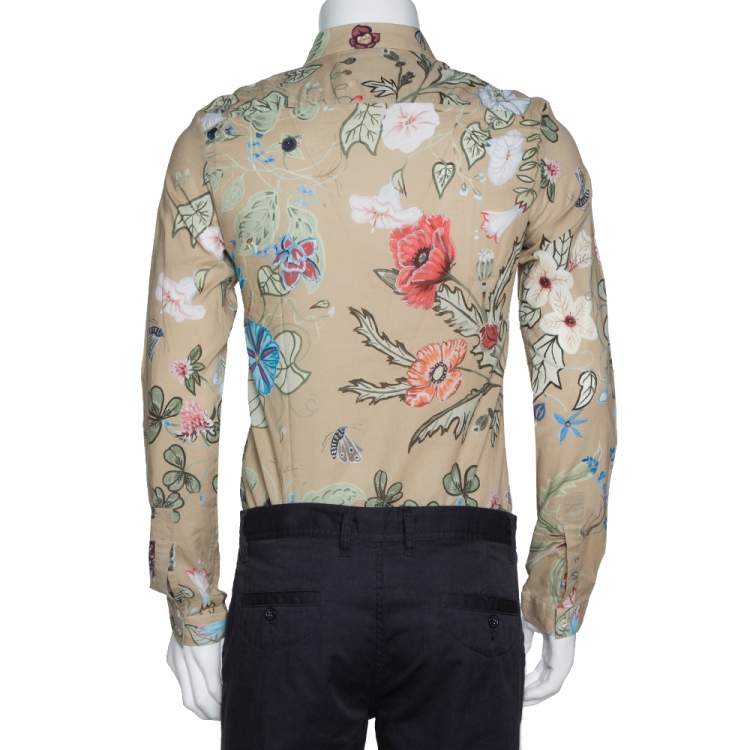 Pre Owned Gucci Beige Floral Print Cotton Long Sleeve Duke Shirt M