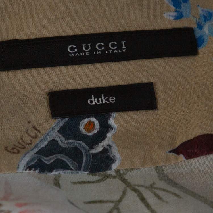 Pre Owned Gucci Beige Floral Print Cotton Long Sleeve Duke Shirt M