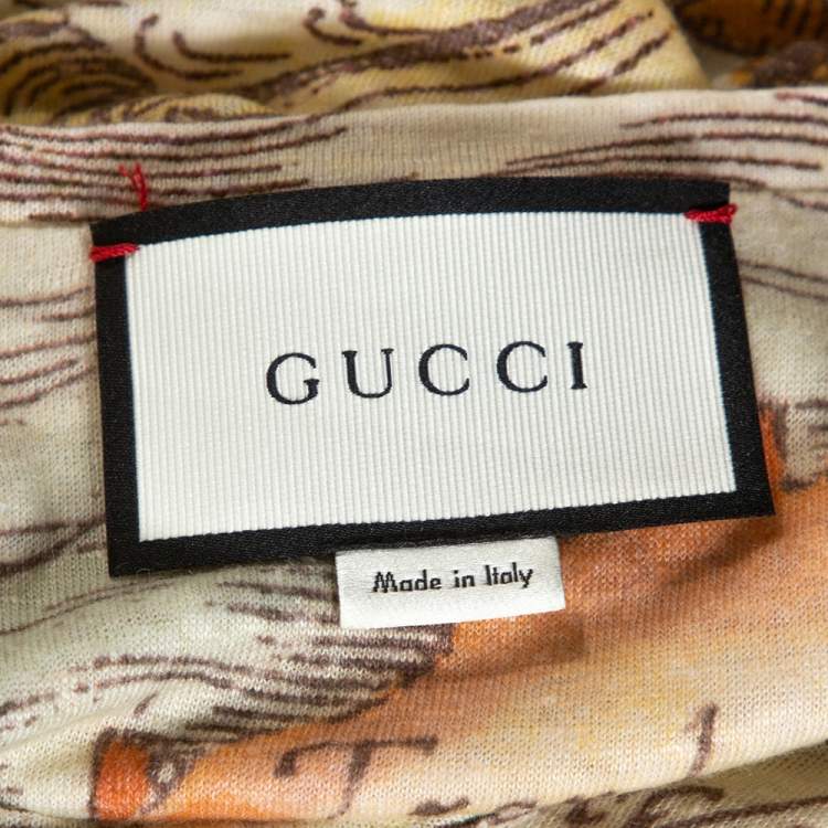 Pre Owned Gucci Cream Sea Map Print Linen Crew Neck T-Shirt S
