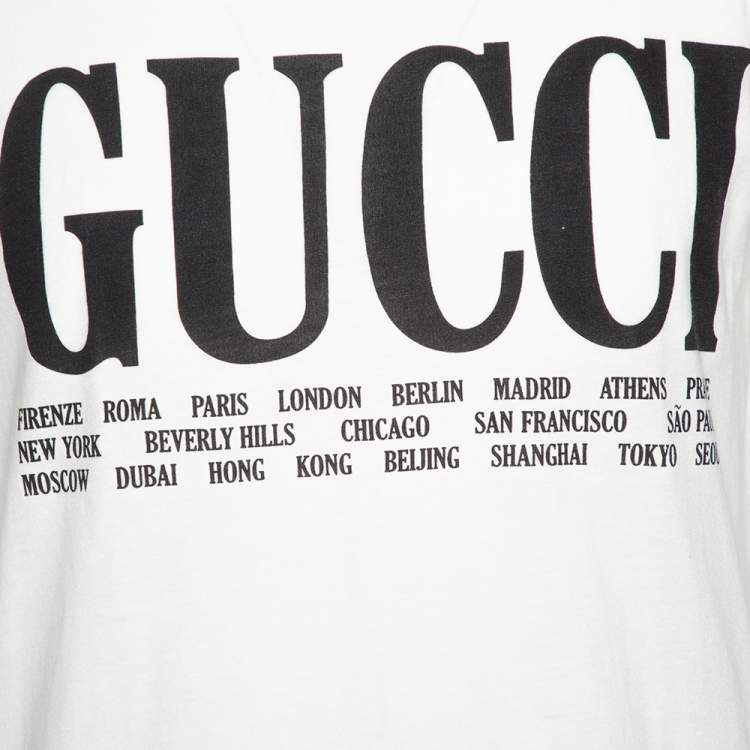 Pre Owned Gucci Cream Gucci Cities Print Cotton Crew Neck T-Shirt S