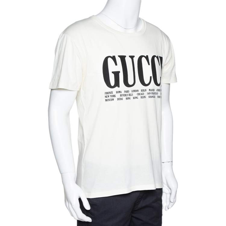 Gucci Cream Gucci Cities Print Cotton Crew Neck T-Shirt S Gucci