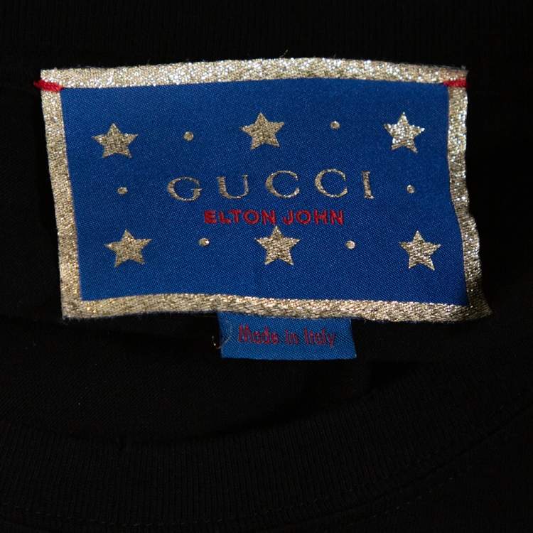 Pre Owned Gucci X Elton John Black Elton Print Cotton Distressed T-Shirt S