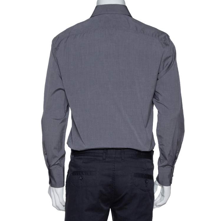 Pre Owned Gucci Dark Grey Cotton Button Front Shirt M