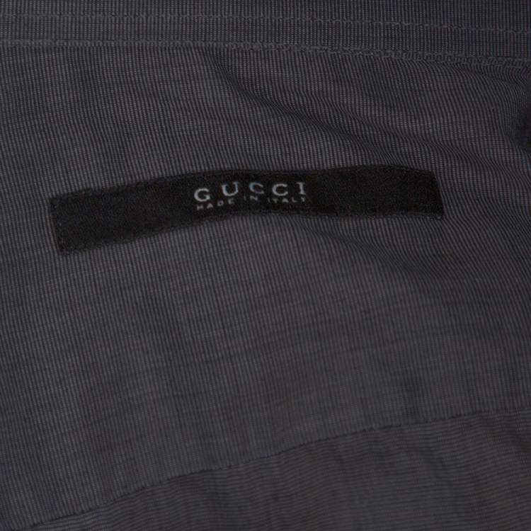 Pre Owned Gucci Dark Grey Cotton Button Front Shirt M