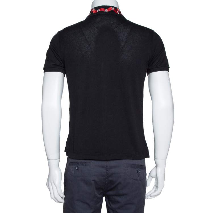 Pre Owned Gucci Black Stretch Cotton Snake Embroidered Collar Polo T-Shirt M