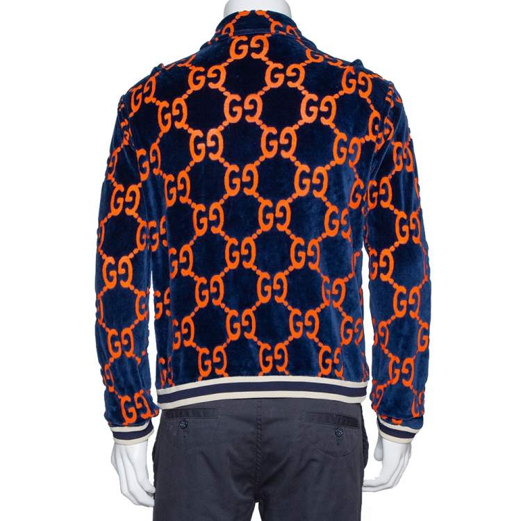 مملوكة مسبقًا Gucci Bicolor GG Patterned Velour Zip Front Jacket M