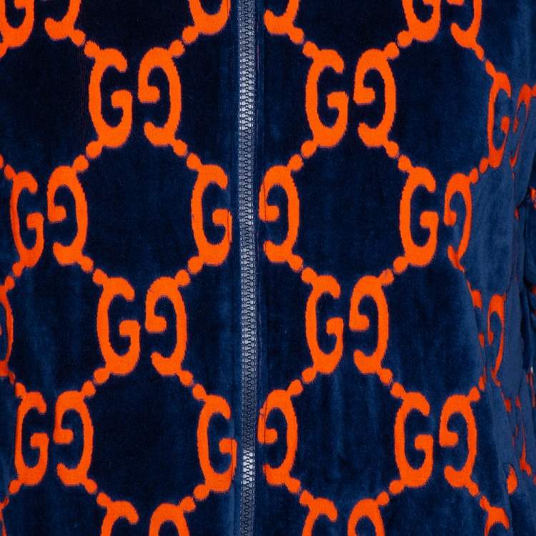 مملوكة مسبقًا Gucci Bicolor GG Patterned Velour Zip Front Jacket M