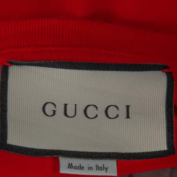 Pre Owned Gucci Red Cotton Guccify Logo Print Crew Neck T Shirt S